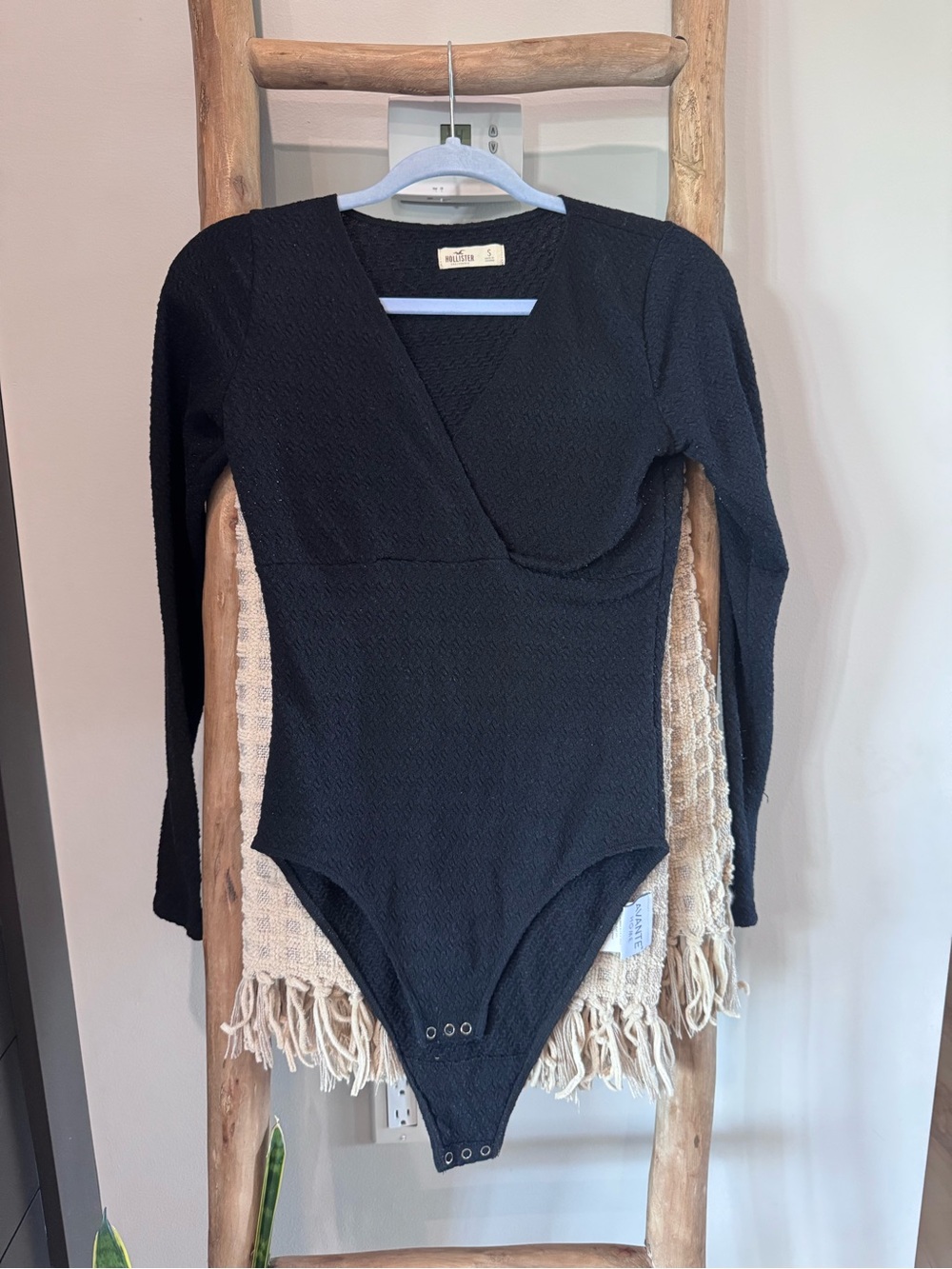 Hollister Black Long Sleeve Textured Bodysuit